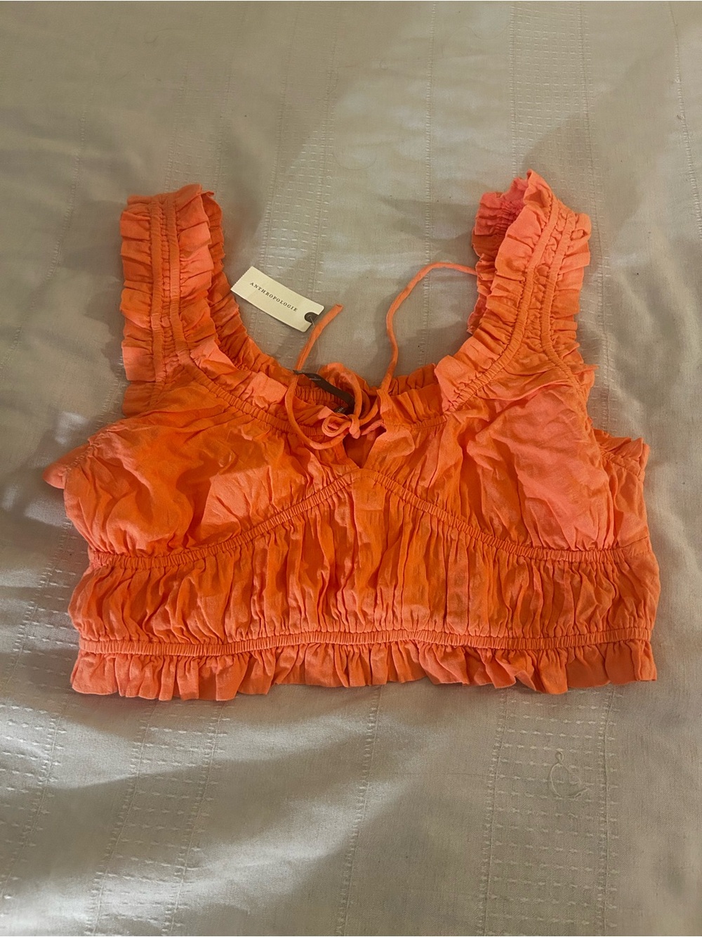 Anthropologie Coral Ruffled Tie-Front Crop Top
